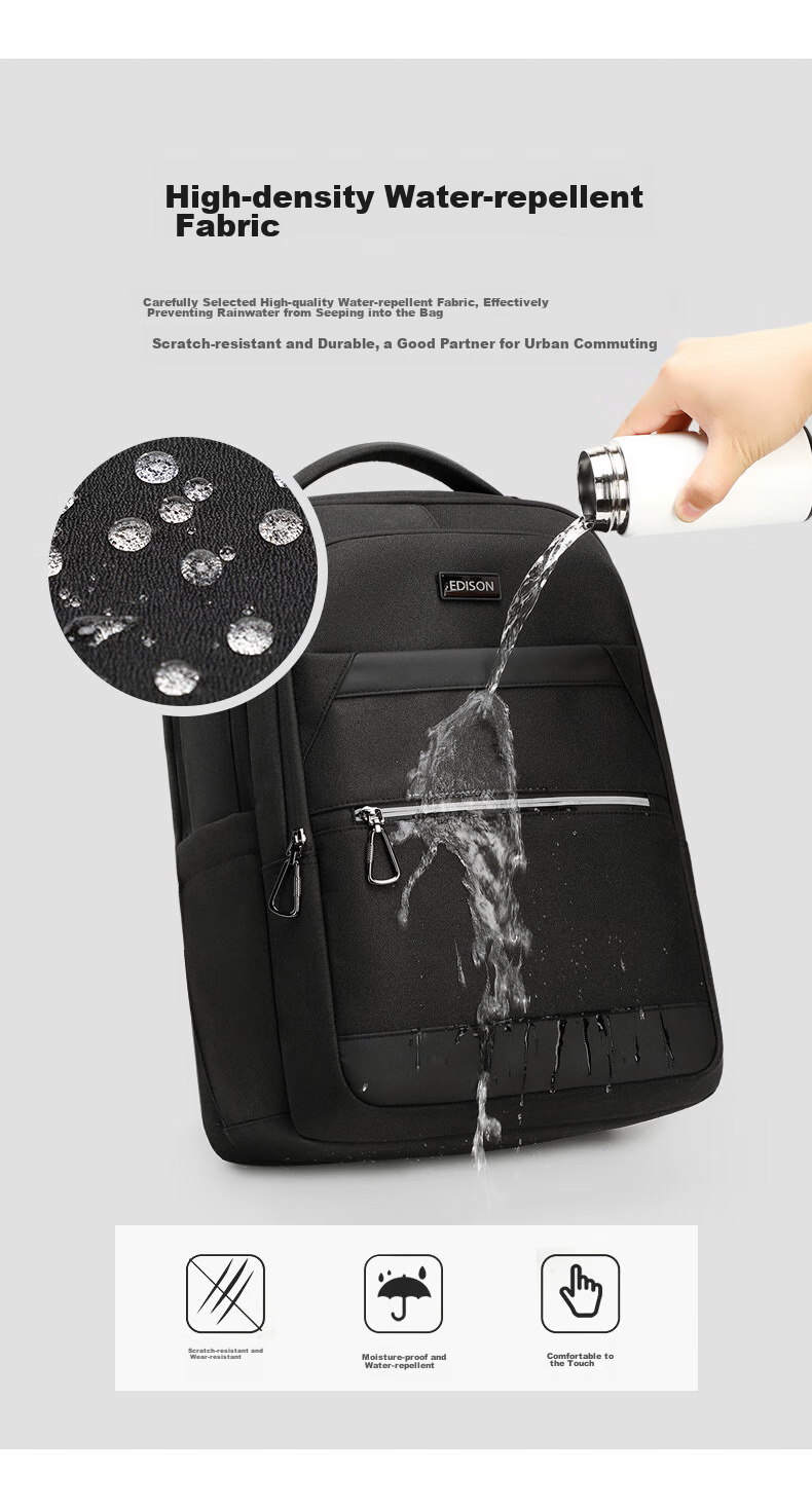 Edison Men's Backpack Business Travel Commute Laptop Bag Water-Resistant Backpack E02-2 Gray 6