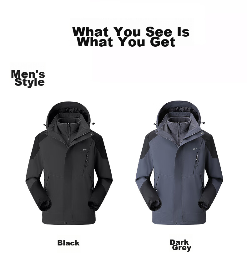 Huili Men's Outdoor Three-In Hooded Jacket, Detachable Inner Liner for Autumn And Winter, Windproof And Waterproof Jacket 14