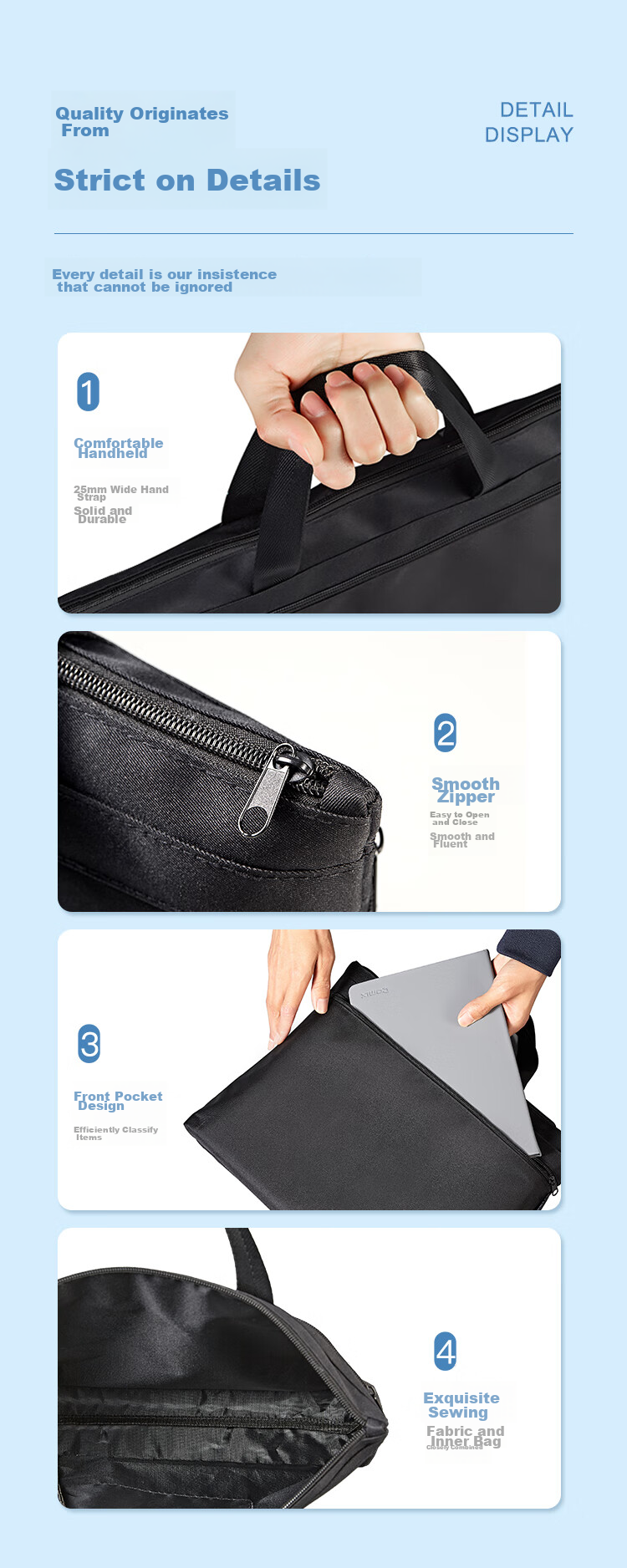 COMIX Double-Layer Handheld Briefcase Document Bag, Large Capacity Laptop Meeting Briefcase, Black, Widened Bottom A8160 8