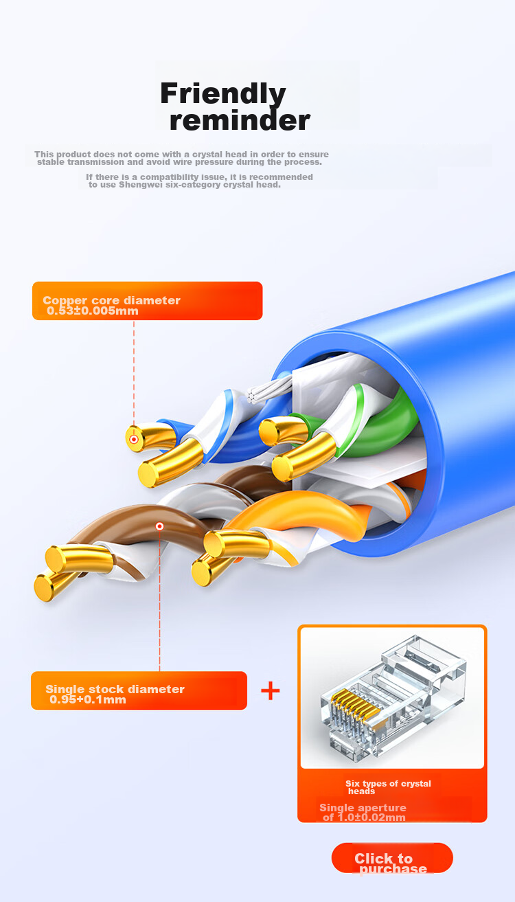 Shengwei Cat6 Ethernet Cable, Gigabit Network Wiring, Computer Broadband Unshielded Twisted Pair, Oxygen-Free Copper High-Speed Home Network Cable, 100 Meters/roll CLC-6100B 12