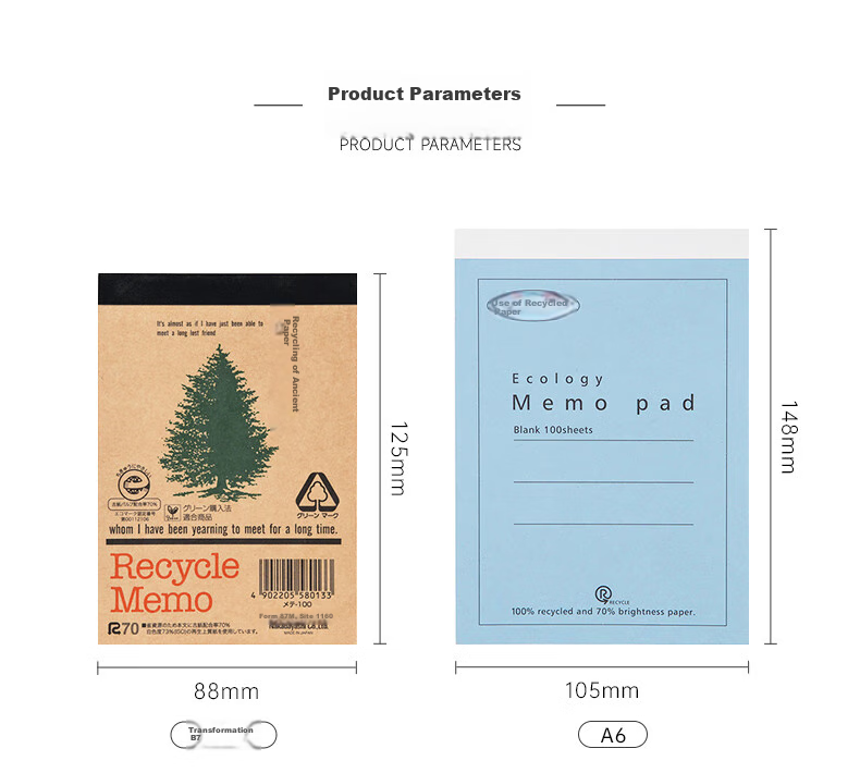 Nakabayashi A6/100-Page Recycled Paper Tear-Off Notepad, Draft Notebook, A6 Memo Pad/100 Sheets 3