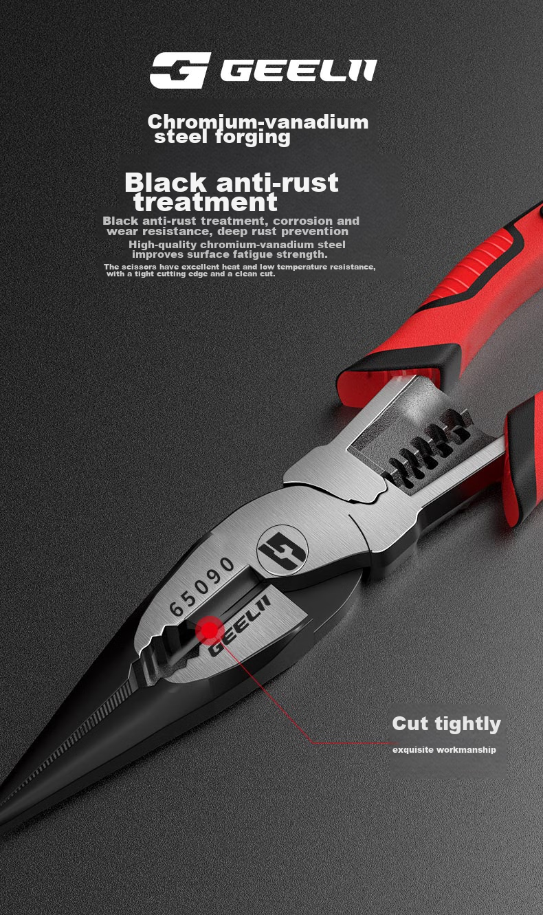 GeeLii 9-Inch Diagonal Cutting Pliers, Multi-Functional Pliers, Wire Stripping Pliers, Side-Cutting Pliers, Wire Cutting Pliers, Electrician's Scissors, Diagonal Pliers 65061 23