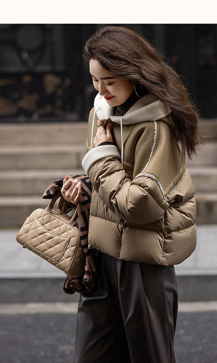 Dme [Xueshan Dushi] Winter 400T Spring Yafang Light Luxury 90% Duck Down Hooded Patchwork Elastic down Jacket for Wome 19