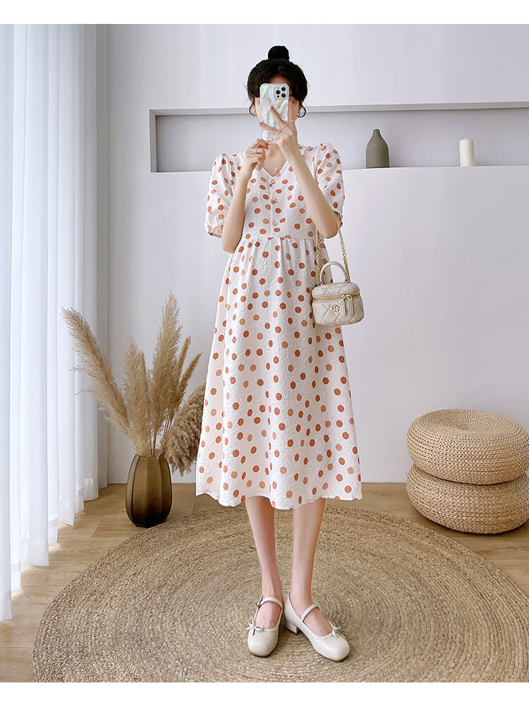 JOYNCLEON Maternity Summer Dress Lightweight Plus Size Loose Polka Dot Floral Long Dress Orange XL Jly157192 16