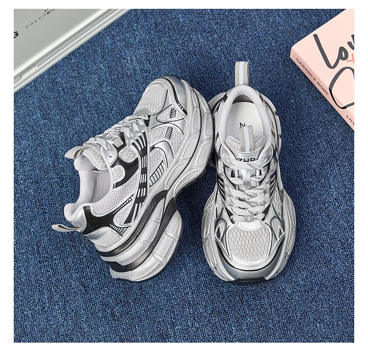 ZHR Women's Retro Dad Sneakers Thick Sole Height Increasing Casual Couple Shoes JT67 Black Size 37 16