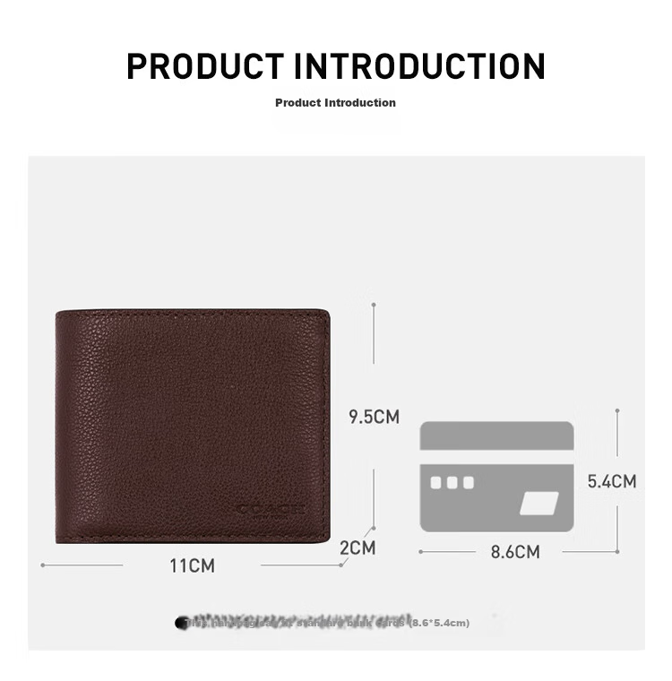 COACH [Brand Direct Supply], Men's Short Folded Cowhide Leather Wallet, Dark Brown CR911, Gift 1