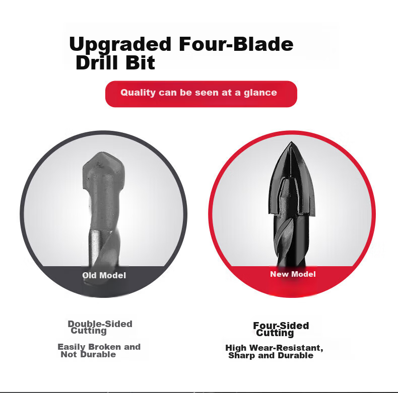 GREENER Ceramic Tile Cross Drill Bit, High Hardness Four-Blade Impact King Drill, for Drilling Holes in Concrete And Glass, Specialized for Rapid Chip Removal 2