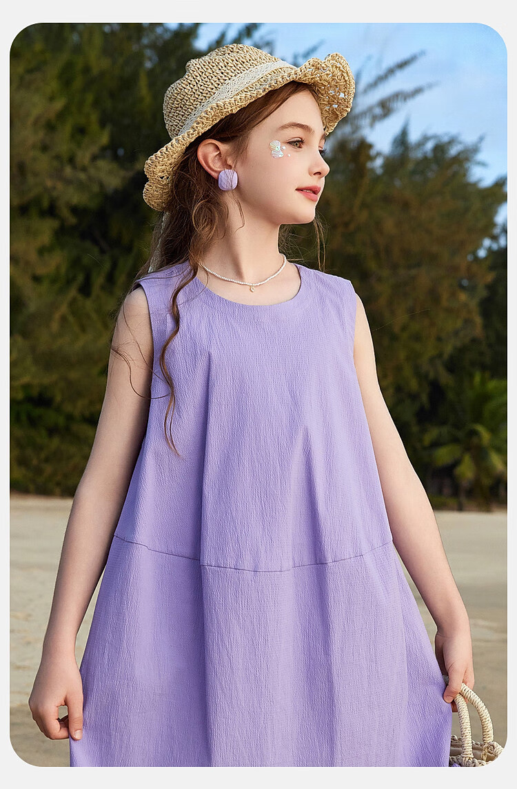 ASK JUNIOR Girls' Dress, Summer 2025 Children's Lightweight Sleeveless Dress, Princess Dress for Older Kids, Beach Long Skirt, Purple 7