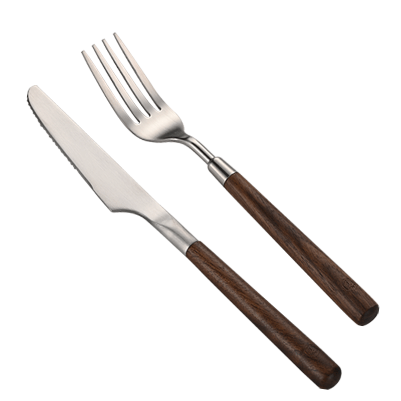 JD Original Knife And Fork, Fruit Fork Steak Western Cutlery Set Stainless Steel [Walnut Handle] Two-Piece Set