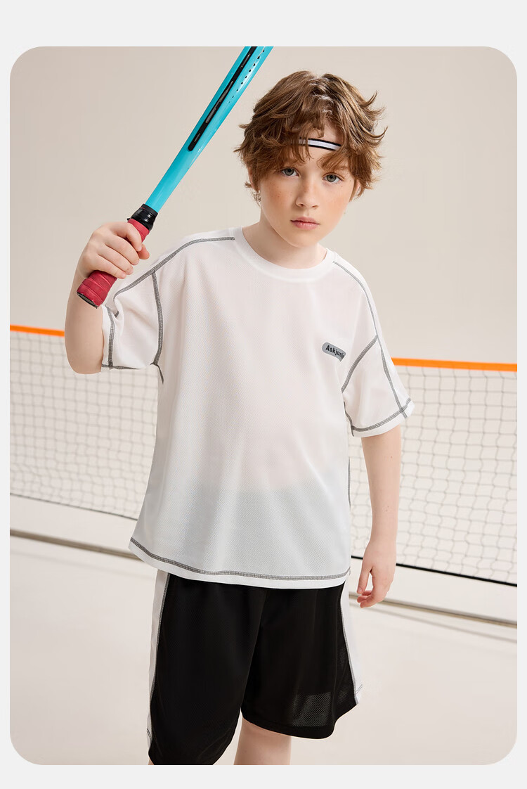 ASK JUNIOR Boys' Sports Set Summer Children's Lightweight Quick-Dry T-Shirt + Shorts Two-Piece Tennis Outfit for Older Kids 150 8