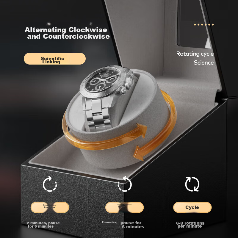 DUOJINJIANG Anti-Magnetic Silent Watch Winder, Dual Power (Plug-In And Battery), Imported Movement, Watch Storage Box, AI Smart Watch Care Device 12
