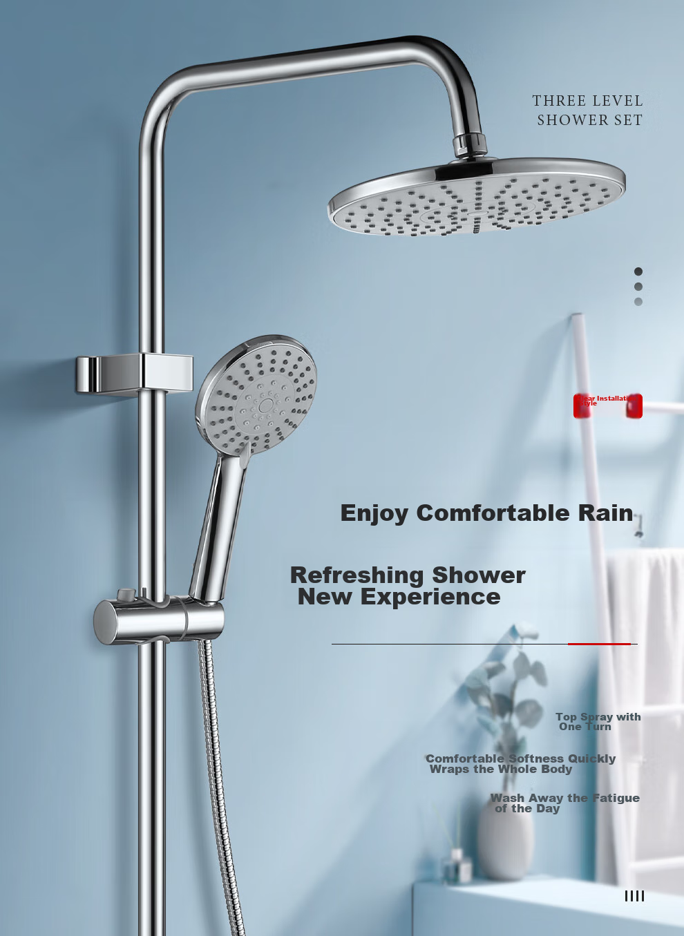 Larsd Surface-Mounted Shower Head Set, Clear Tube Shower Head, Gunmetal Gray Shower Head Complete Set with Shower Faucet LD5066H 1