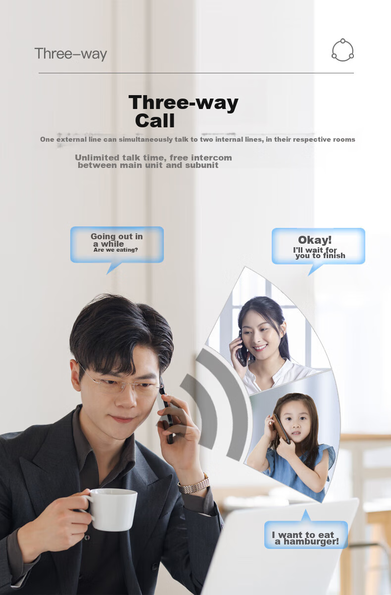 Motorola Digital Cordless Telephone, Wireless Landline Phone, Parent-Child System with Three Handsets, for Office And Home Use, Chinese Display, Free Installation And Maintenance Set CL103C (Black) 11