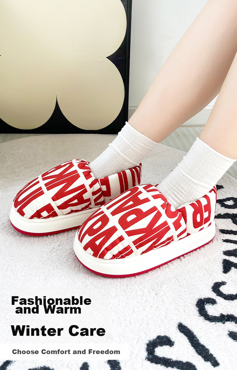 Paul Frank Cotton Slippers for Women And Men, Autumn And Winter Outdoor Wear, Home Use, Thick-Soled Couple's Closed-Toe Maternity Cotton Shoes, 8731 Bright Red 250 1