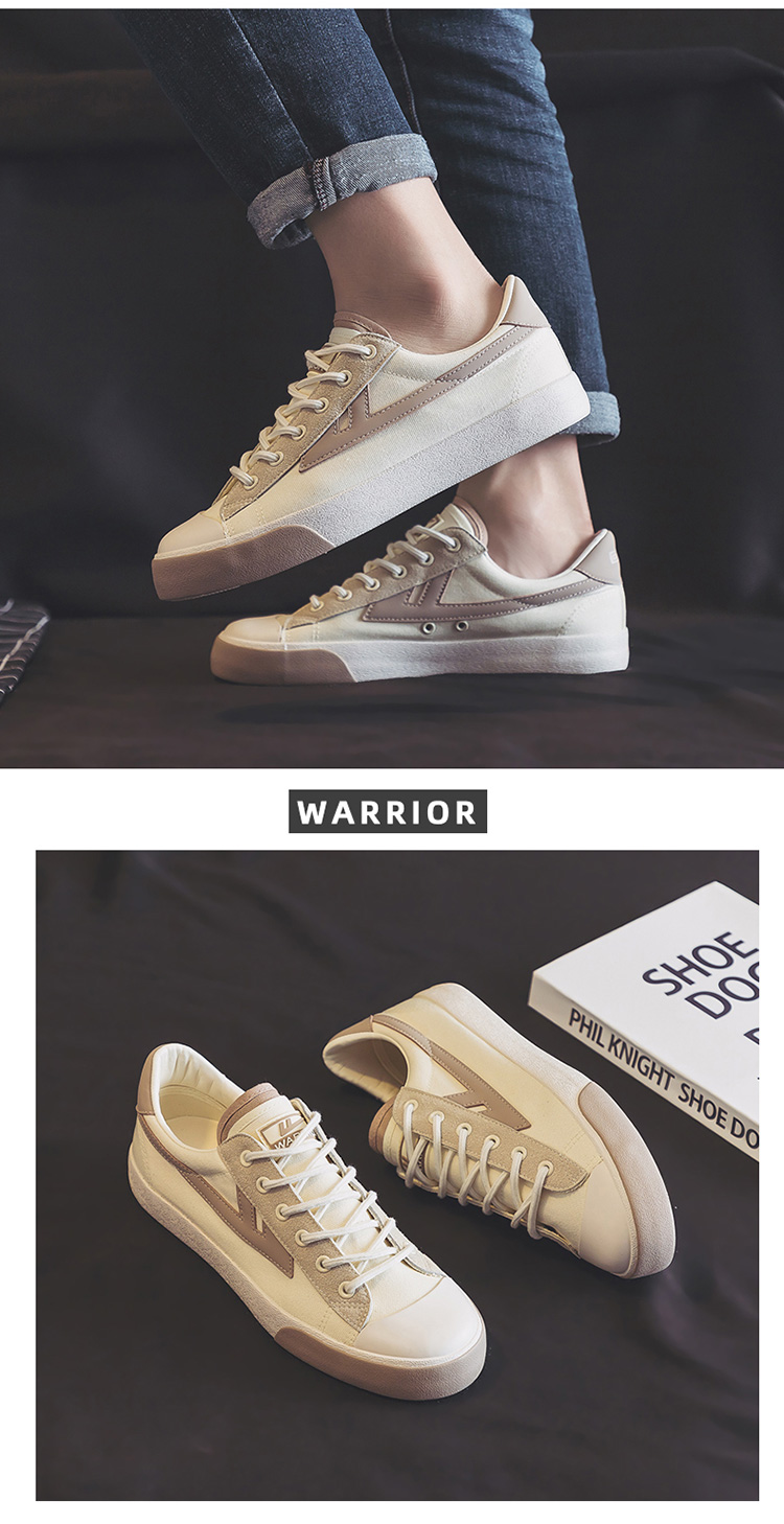 Warrior Official Canvas Shoes, Men's And Women's Casual Sneakers, Breathable Sports Skateboard Shoes for Autumn, KGH647MJ, Beige-Red, Size 39 2