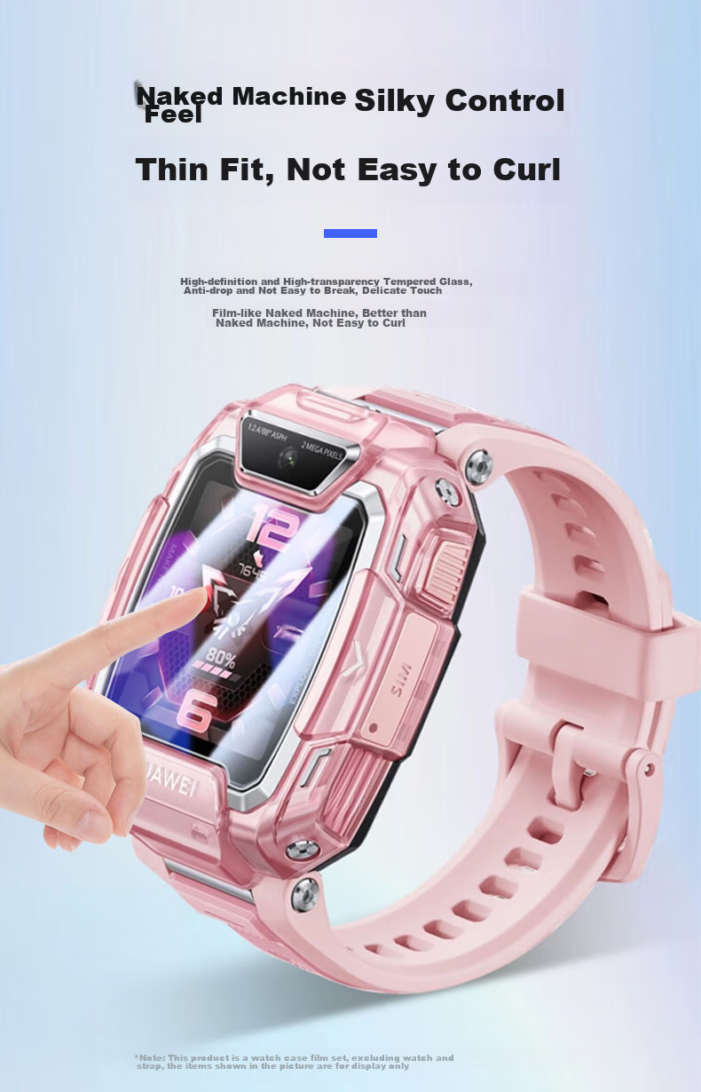 KMaxAI Protective Case And Screen Protector Set for Huawei Children's Watch 5 Pro + Tempered Glass Film, Soft Rubber Case, Anti-Scratch Eye Protection Film, Protective Shell, Transparent Blue 9