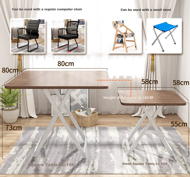 Qishengmingyuan LC-106 Folding Table, 80cm Large Square Table, Mahjong Table, Card Table, Simple Home Table, Computer Desk 1