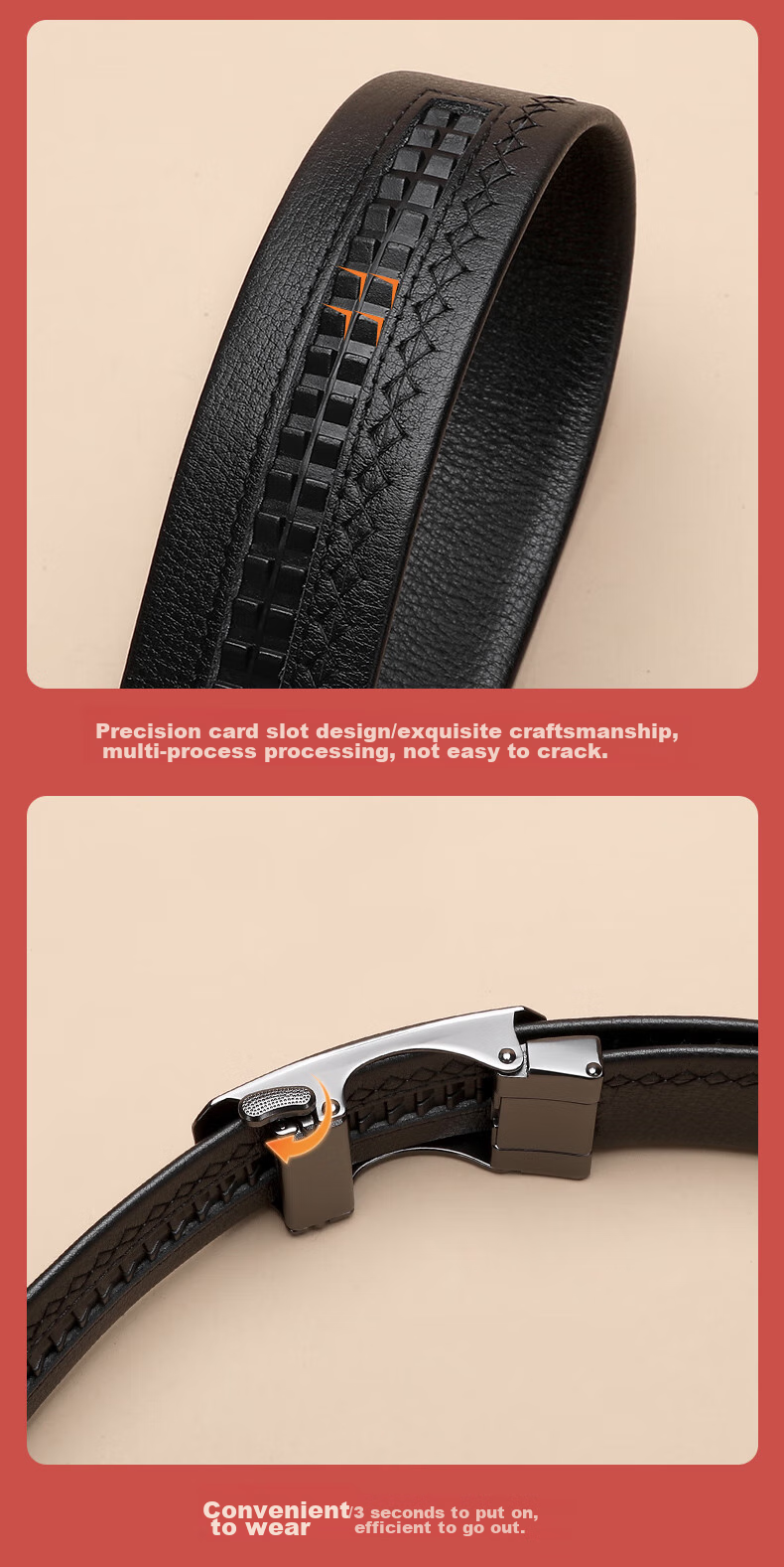 ELLE HOMME Men's Belt, High-Quality Top-Grain Leather Automatic Buckle Waistband, Business Formal Trouser Belt, Birthday Gift for Me 6
