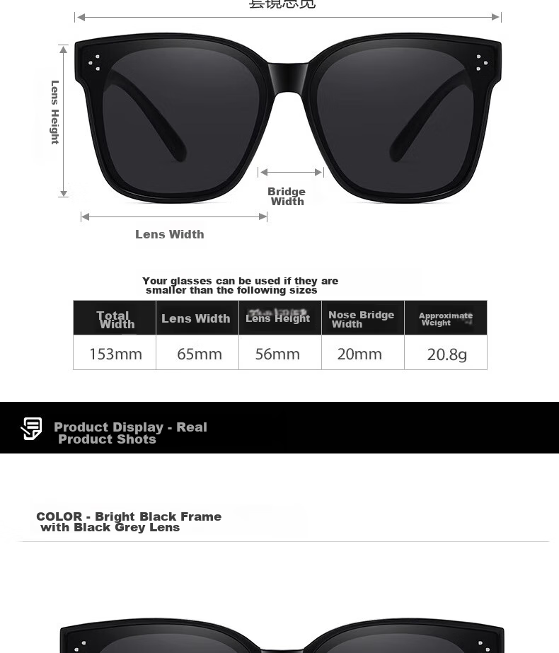 Boshide Clip-On Sunglasses, Sunglasses Clip for Myopia Glasses, Polarized Sunglasses for Men And Women, Bright Black Polarized Gray Lenses (Sanmi Nail) 17