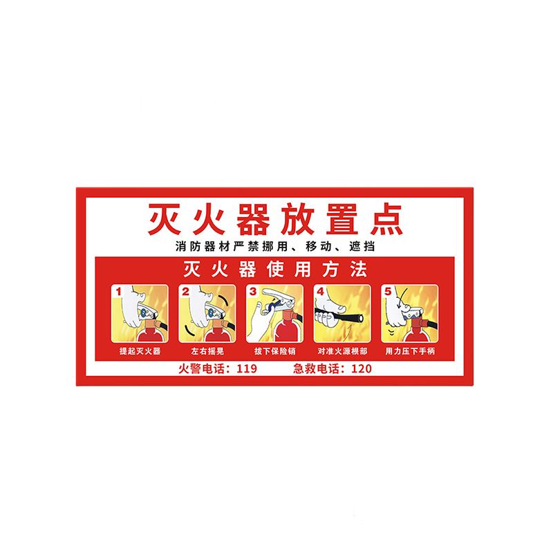 Aimohui Fire Extinguisher Placement Sign, Usage Instructions, Fire Safety Sign, PVC Warning Sign, 5 Pieces, 30cm*15cm