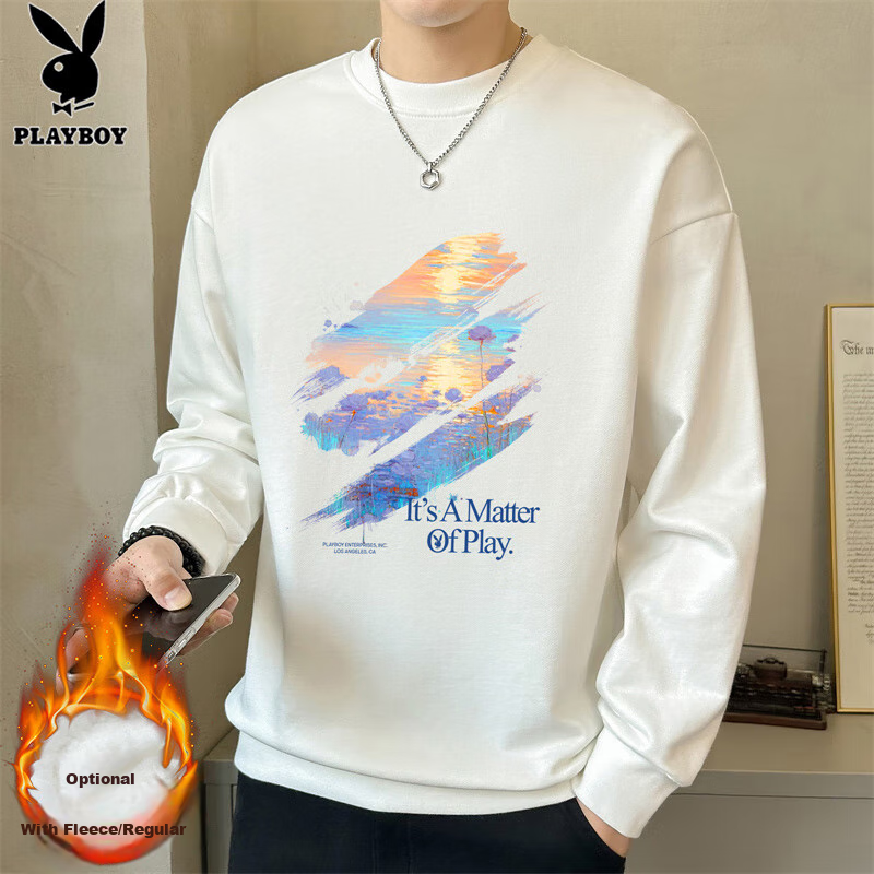 PLAYBOY Sweatshirt for Men, Autumn Jacket, Men's Long-Sleeve T-Shirt, Loose Casual Trendy Round Neck Sportswear