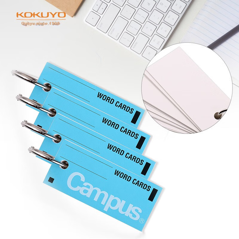 KOKUYO Campus Portable Blank English Vocabulary Flashcards, Blue, 85 Sheets (68*30mm), Pack of 4, TAN-101B
