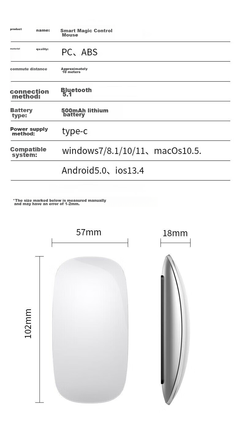 Bkayp Apple MacBook IPad Mouse, Miao Kong Wireless Bluetooth Touch, 60-Day Battery Life, 3C Certified Battery, Office Quiet Charging 11