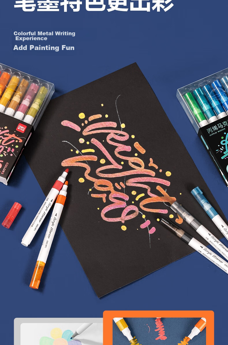 Deli 6-Color Single-Tip No-Press Acrylic Markers for Children's Hand-Drawing, Guka Graffiti, DIY Painting, Shoe Painting, Acrylic Paint, Spring Colors, Fluorescent Pens, Watercolor Pens, Art Education Graduation Gift 3