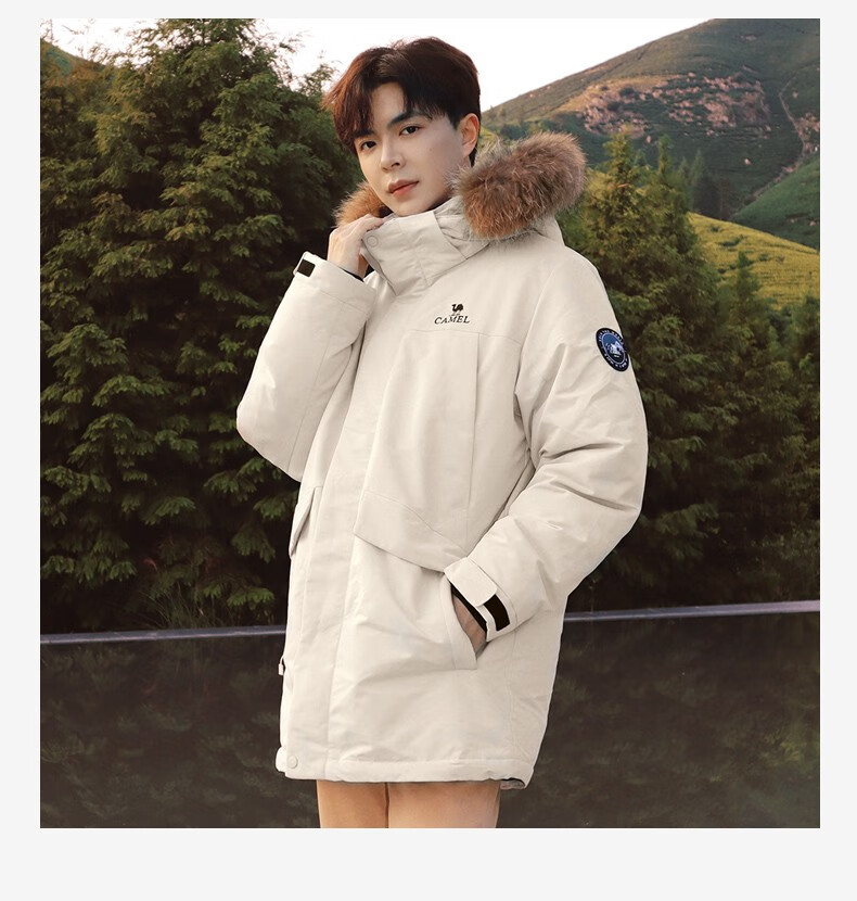 CAMEL Workwear down Jacket, Mid-Length, White Duck Down, Collar, Casual Sports Thickened Coat, Winter Season, M13CAKI038A 4
