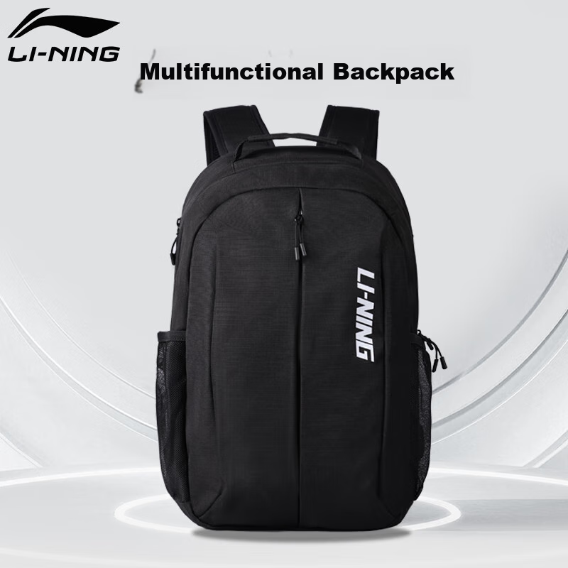 Li-Ning Backpack, High School Student Backpack, Unisex Shoulder Bag, Middle School Laptop Bag, Outdoor Travel Bag, Large Capacity Hiking Backpack, Black