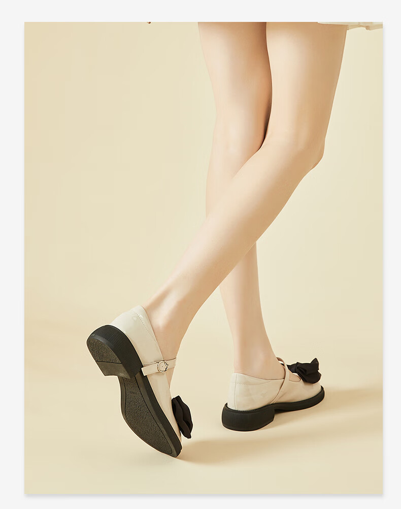 DAPHNE Mary Jane Leather Shoes for Women, Japanese JK Style Flat Soft Sole Bow Tie Flats 4623101026 Black Size 35 10