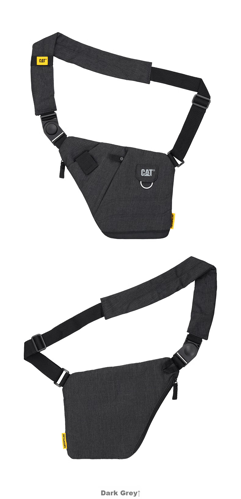 CAT Crossbody Bag, Trendy Chest Bag, Gun Bag, Casual Motorcycle Bag, Close-Fitting Shoulder Bag for Men, Water-Resistant Sports Bag, Black with Dark Pattern, 84060 9