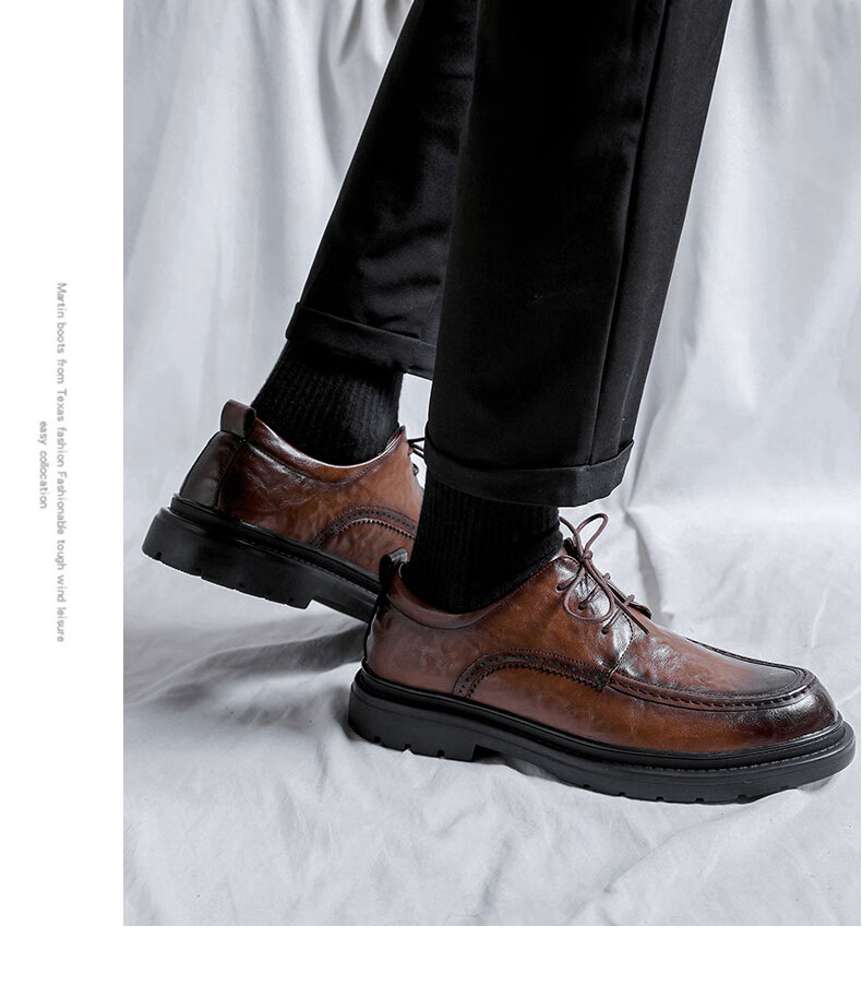 California Bull Men's Leather Shoes Business Casual Spring Summer British Style Soft Sole Loafers Fashion Wedding Shoes Black Size 40 9
