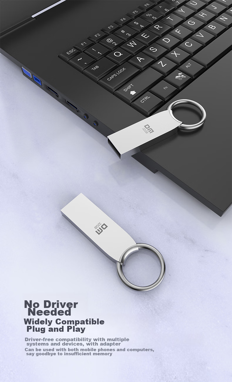 DM Daimai 32GB USB2.0 Flash Drive, Metal PD175, Silver, Compact Portable Metal Car Waterproof Shockproof Computer USB Drive, Tender Bid Small USB Flash Drive 6