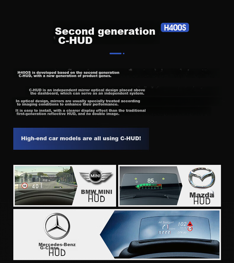 Zianpingxian (ActiSafety) H400S Blue And White HUD Head-Up Display, In-Car OBD Driving Computer, Floating Display 9