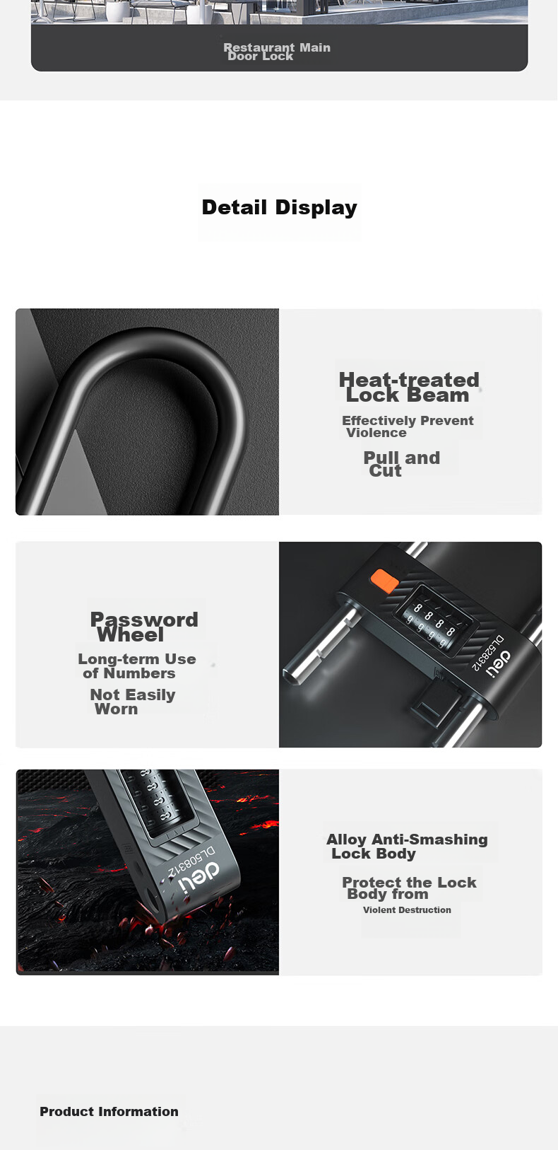 Deli Password Lock Glass Door Lock Anti-Shear U-Shaped Lock Office Shop Padlock Anti-Shear Anti-Pry Lock, Green Model 7