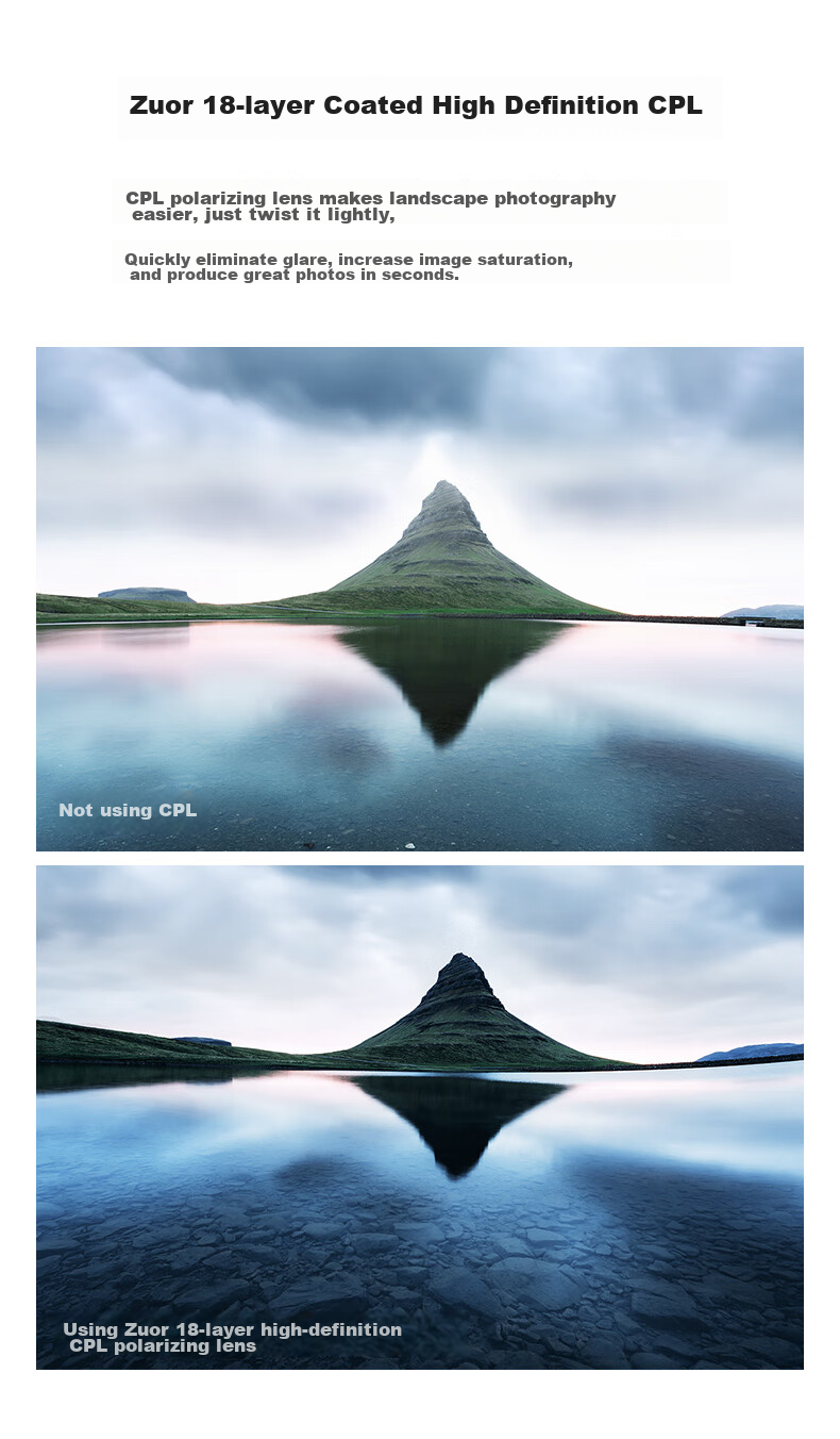 Zhuoer True Color CPL Polarizing Filter, Ultra-Clear Filter Double-Sided Multi-Layer Coating Eliminates Reflections Suitable for Canon Sony Landscape Photography, 49mm CPL Lens 13