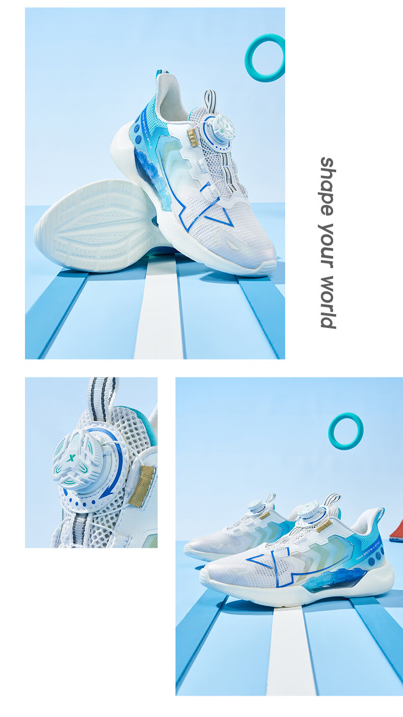 XTEP Kids Unisex Hydrogen Wind Knob Breathable Running Shoes XTEP White/Beijing Blue Size 38 16
