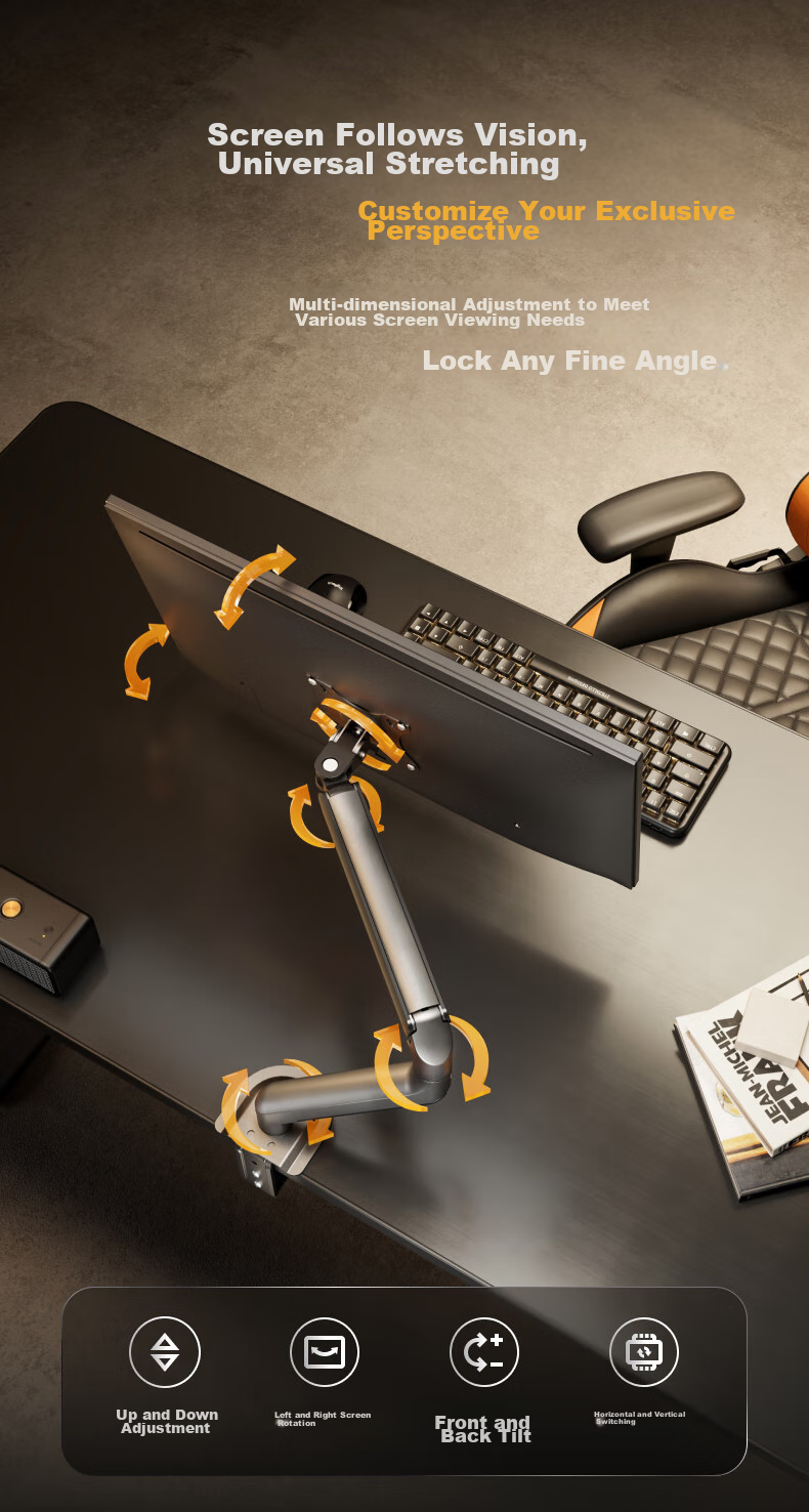 Brateck Beihu Monitor Stand, Mechanical Arm, Computer Desk Clamp Base, Screen Lifting Suspended Riser E350 Gray 17-32 Inch, Display Screen Mechanical Arm 5
