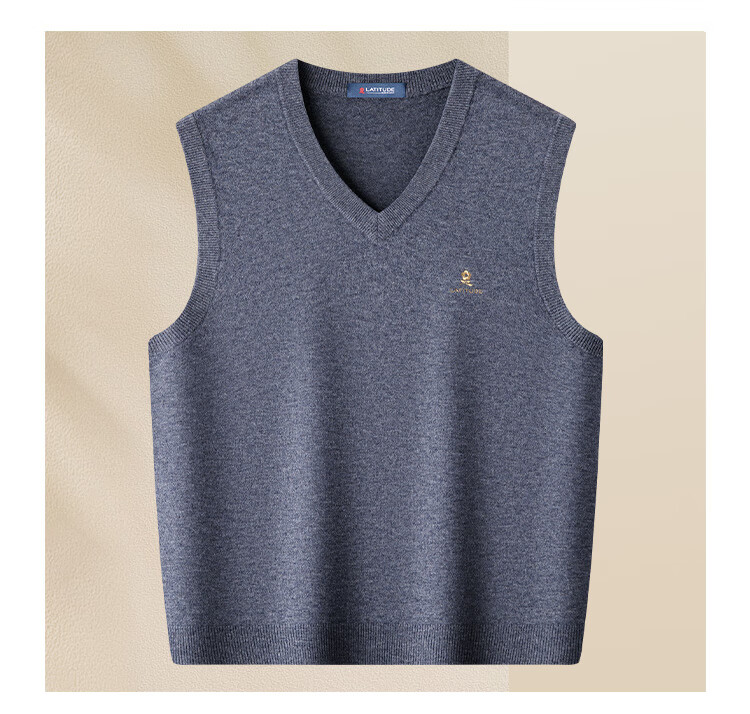 MONTAGUT New Year Spring Festival Men's Wool Vest Pure Wool V-Neck Thick Warm Sweater Sleeveless Jacket Navy XL 14