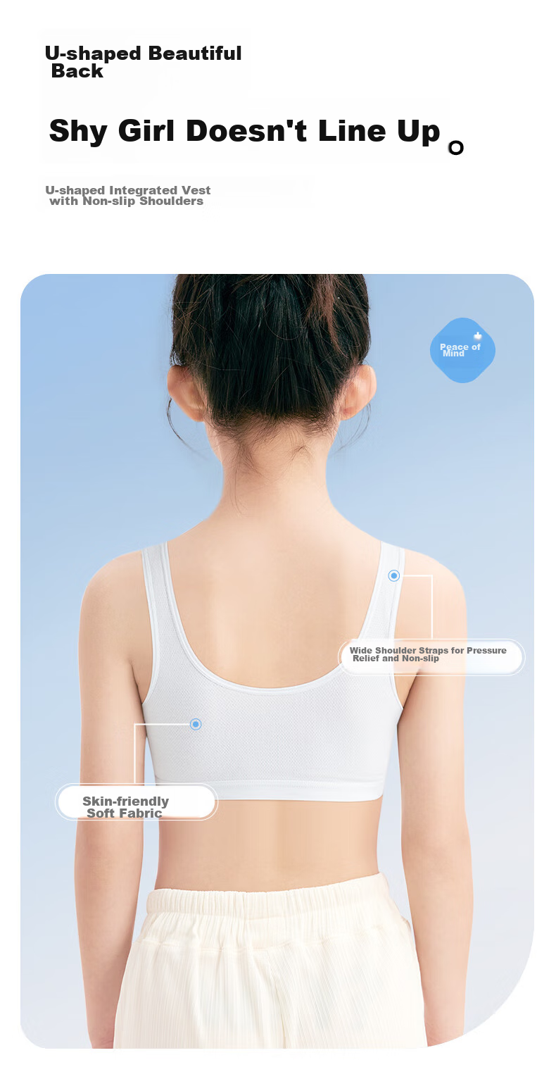 Meiya Ting Girls' Sports Bra, Puberty Training Bra for Young Girls, Camisole for Middle And High School Students, Children's Bra, 2-Piece Set, Size M 9