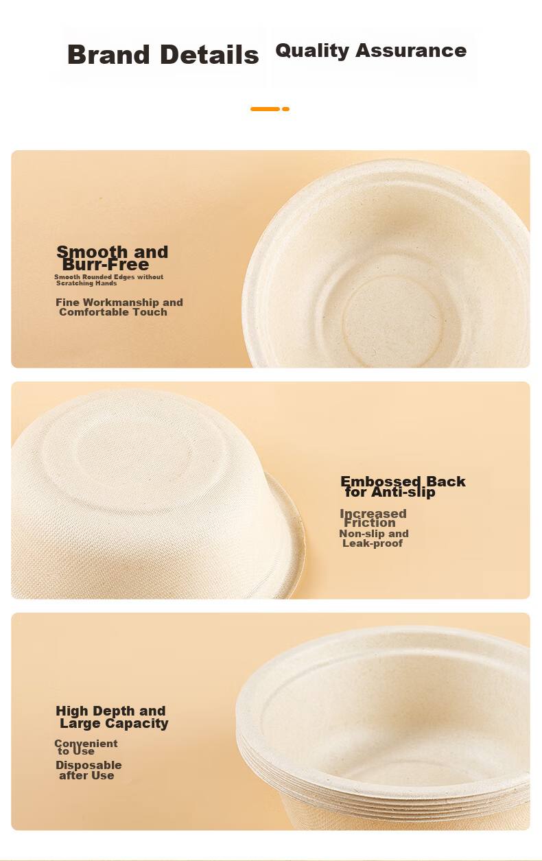 LANZIRAN Disposable Bowls, Natural Sugarcane Pulp Paper, Biodegradable Paper Bowls, 260ml (20 Pieces), Picnic Camping Utensils 10