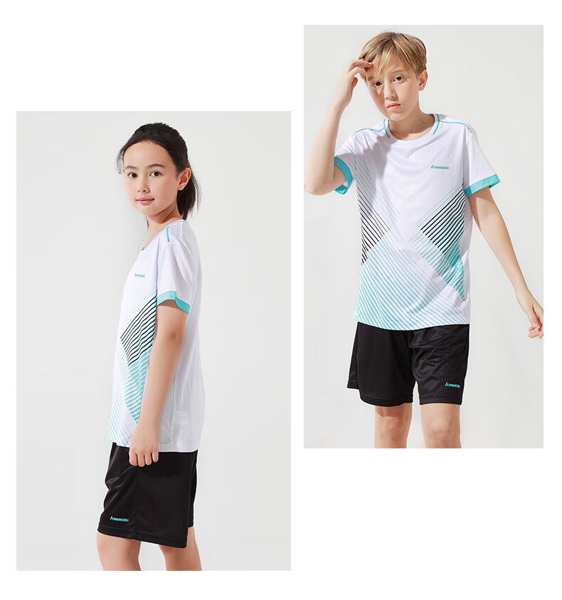 KAWASAKI Badminton Outfit Set for Children And Teenagers, Sports Quick-Dry Short-Sleeve T-Shirt Training Wear A4806 White And Black 160 9