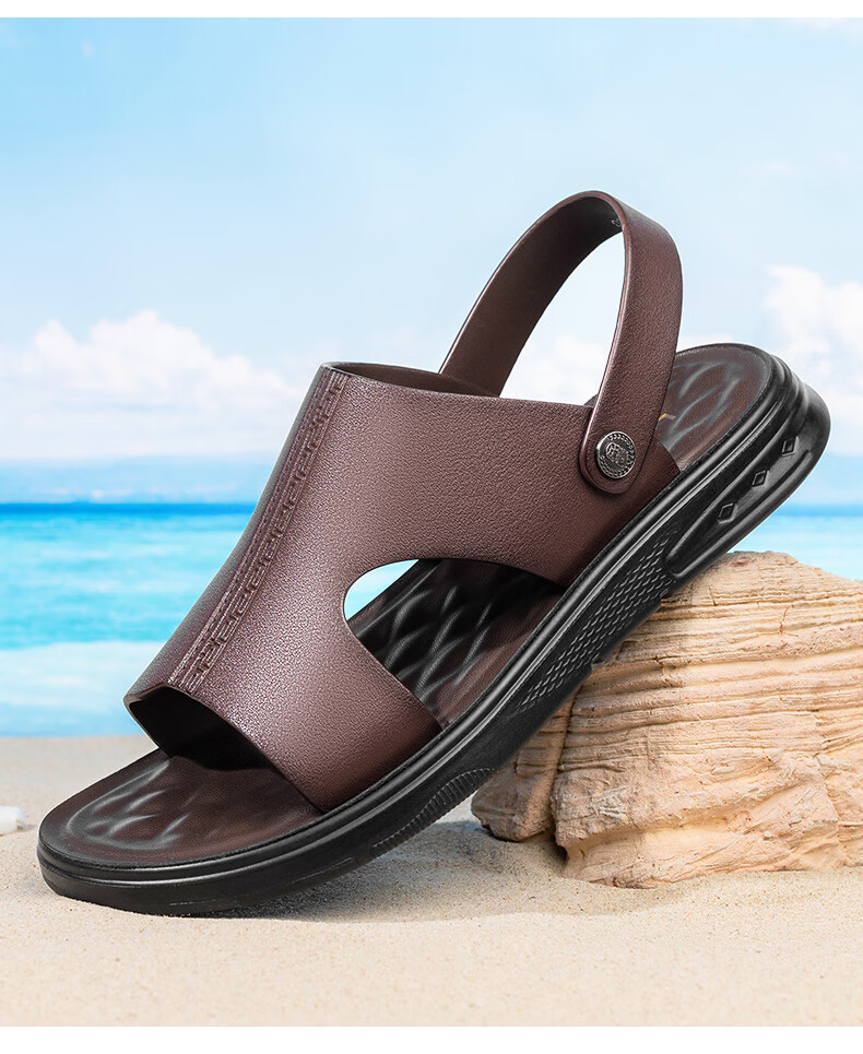 LAORENTOU Men's Summer Leather Breathable Beach Sandals Dual-use Casual Slippers LT11110 Black Size 39 9