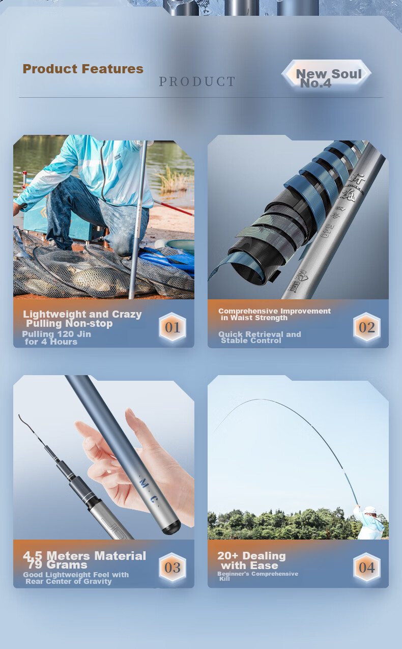 JIADIAONI New Soul Fishing Rod, Ultra-Light And Ultra-Hard Hand Rod, Fishing Pole for Wild Fishing, Black Pit, Carp And Crucian Carp, Platform Fishing Rod, 3.6M 2