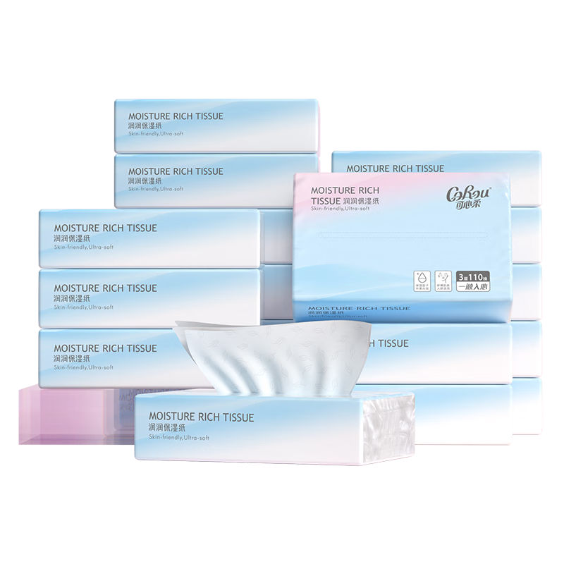 COROU Facial Tissues, Moisturizing Paper Towels, 3-Ply 110 Sheets*18 Packs M Size, Cloud-Soft Napkins