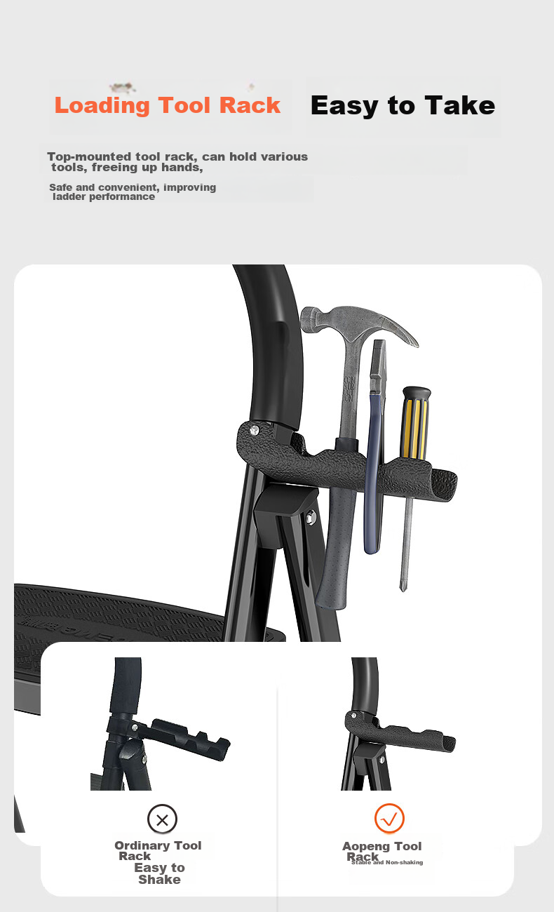 AOPENG Folding Ladder for Home Use, Four Steps Thickened Carbon Steel Wide Tread A-Frame Ladder Engineering Single-Sided Handrail Ladder 1264ST 4