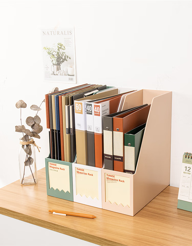 TIANSE Thickened File Organizer, Document Holder, File Rack, Bookend, Creative Ins-Style Bookshelf Storage Box, Office Supplies, TS-1338, Porcelain White 11