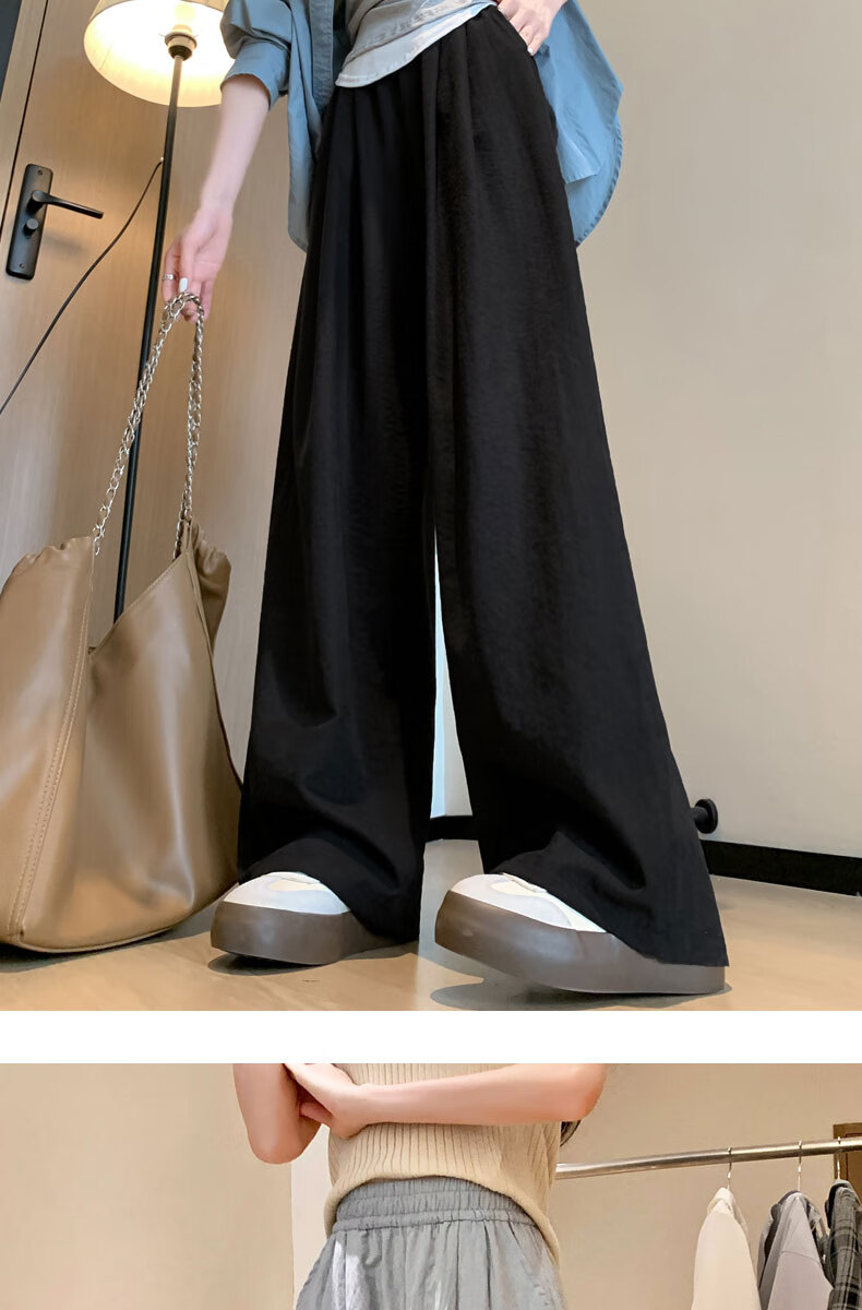 LangSha Lazy Style High Waist Loose Fit Floor-Length Pants for Women Spring and Summer Casual Wide Leg Pants 10