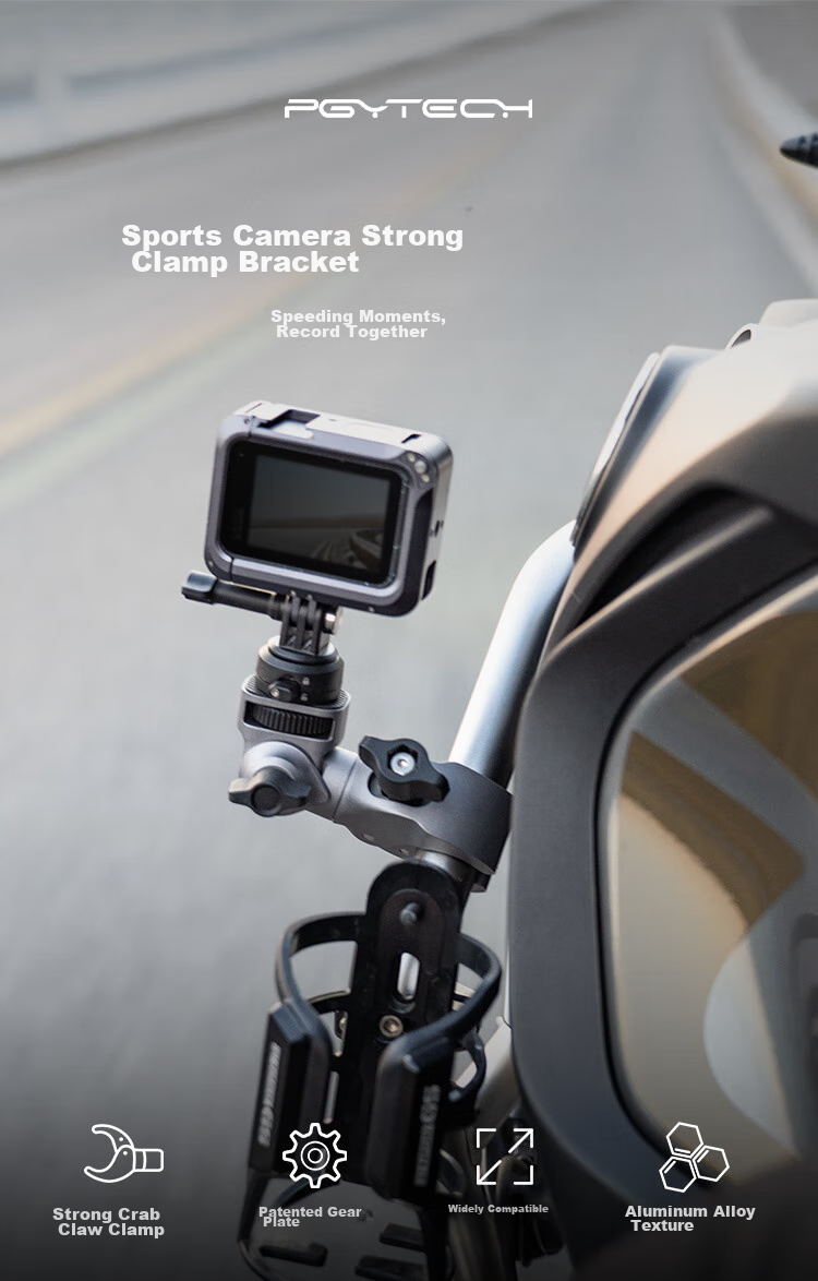 PGYTECH Action Camera Mount, Pocket3 Motorcycle Rearview Mirror Bracket, Metal Clamp, Insta360 Cycling Mount, GoPro Multifunctional Live Streaming Photography Action5pro Bracket 1